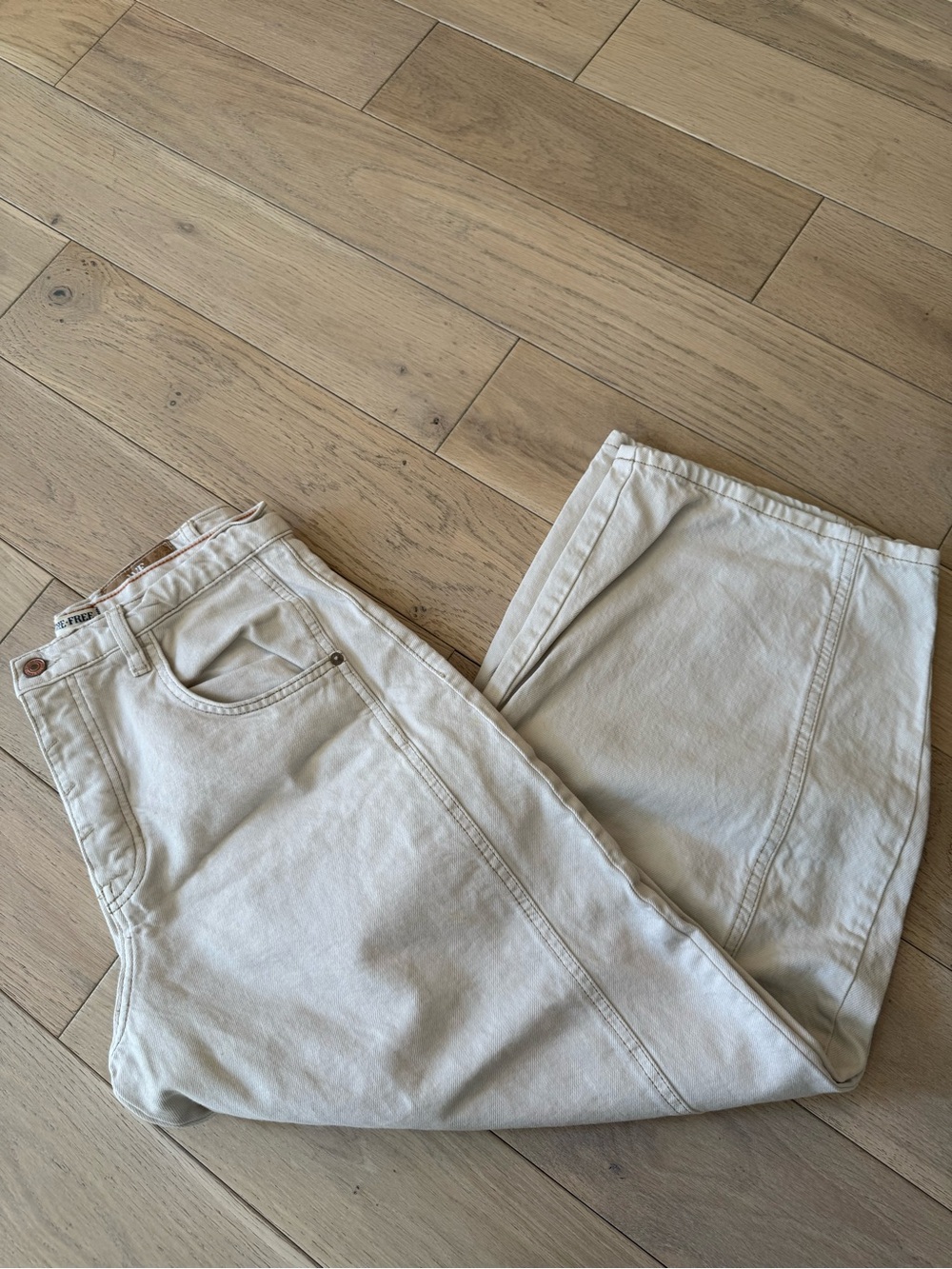 Free People Cream High-Rise Jeans with Branded Pocket Lining